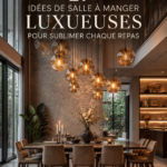 Salle à manger luxueuse avec une décoration élégante et des matériaux raffinés.
