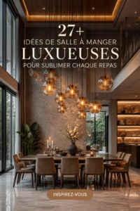 Salle à manger luxueuse avec une décoration élégante et des matériaux raffinés.