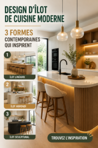 Îlot de cuisine moderne avec comptoir en marbre et bar