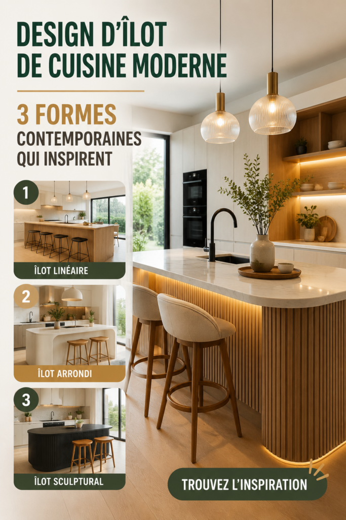 Îlot de cuisine moderne avec comptoir en marbre et bar