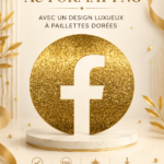 Logo Facebook luxe avec paillettes dorées sur fond blanc