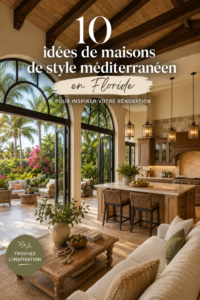 Maison méditerranéenne en Floride avec façades blanches et détails en bois.