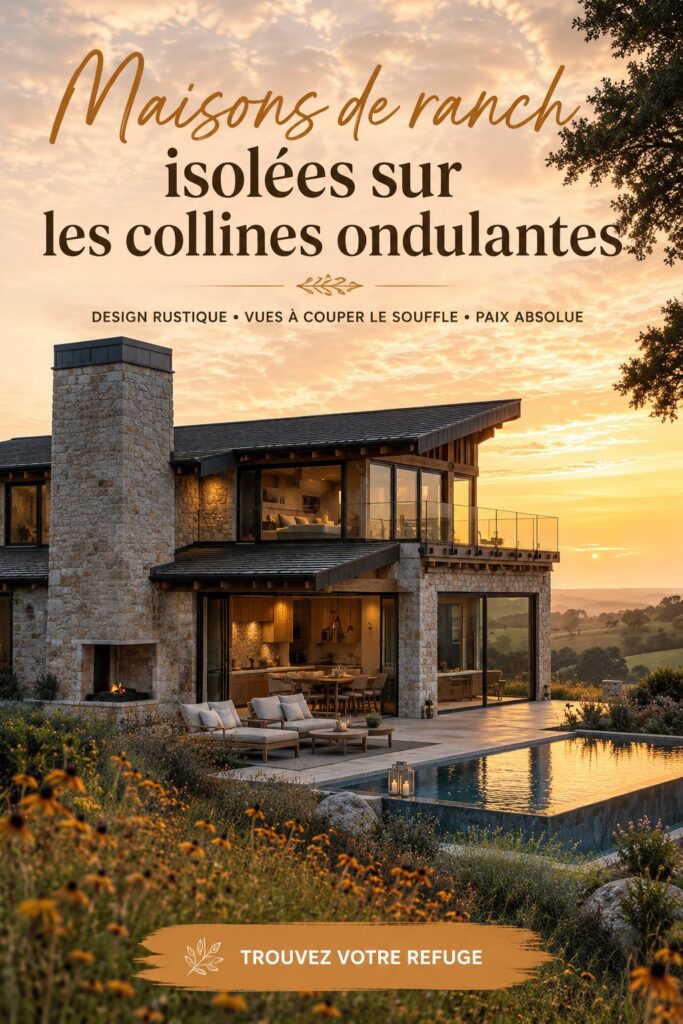 Intérieur chaleureux d'une maison de style ranch en pleine nature, avec des éléments de décoration rustiques.