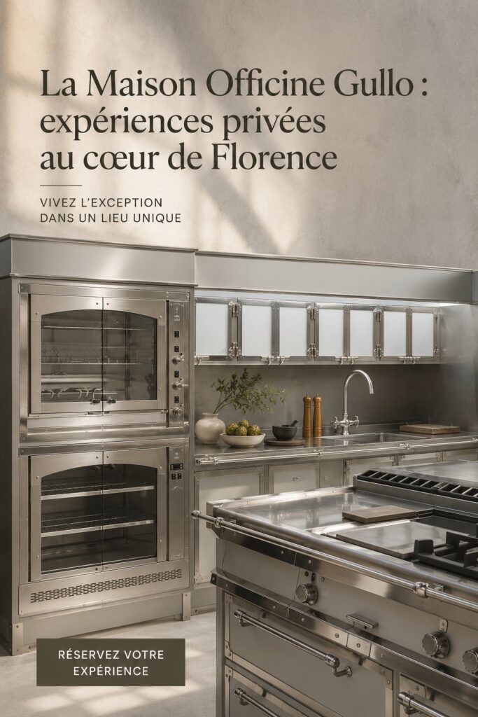 Cuisine élégante de la Maison Officine Gullo à Florence, incarnant le luxe et le design intérieur.