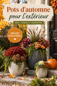 Pots d'automne élégamment décorés sur une terrasse en plein air