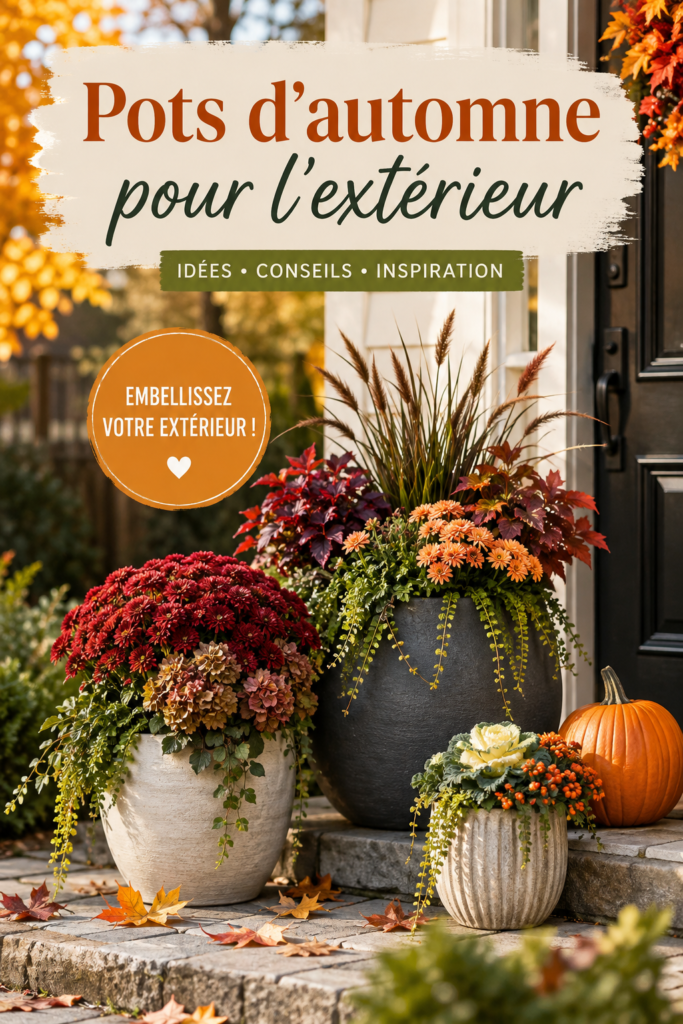 Pots d'automne élégamment décorés sur une terrasse en plein air