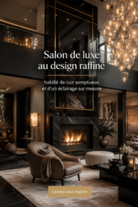 Salon de luxe avec des meubles en cuir et un éclairage élégant
