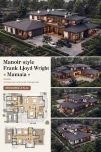 Vue extérieure de la villa Mamaia au style Frank Lloyd Wright
