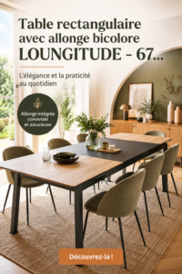 Table rectangulaire extensible bicolore dans une salle à manger moderne.