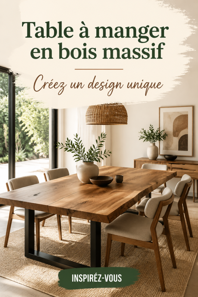 Table à manger en bois massif au design contemporain dans un intérieur chaleureux
