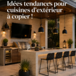 Une cuisine d'extérieur élégante avec un patio décoré