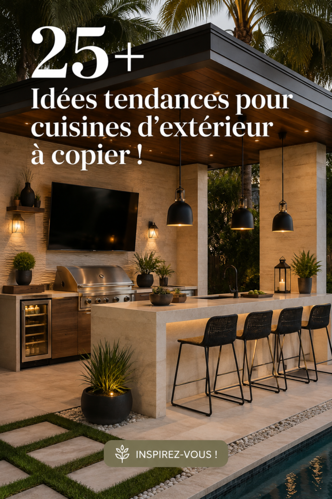 Une cuisine d'extérieur élégante avec un patio décoré