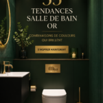 Salle de bain luxueuse avec des accents dorés et une décoration élégante.