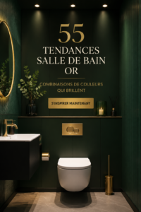 Salle de bain luxueuse avec des accents dorés et une décoration élégante.