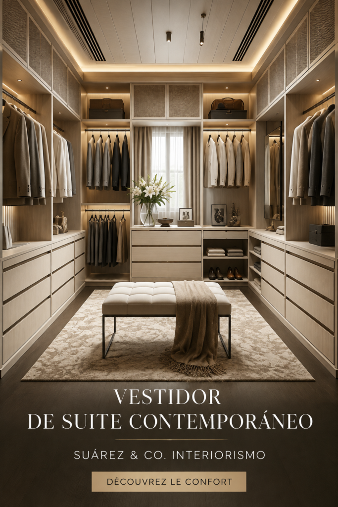 Un vestiaire contemporain avec des rangements élégants et bien organisés