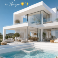 Villa moderne blanche avec piscine à Ibiza, espace élégant et accueillant.