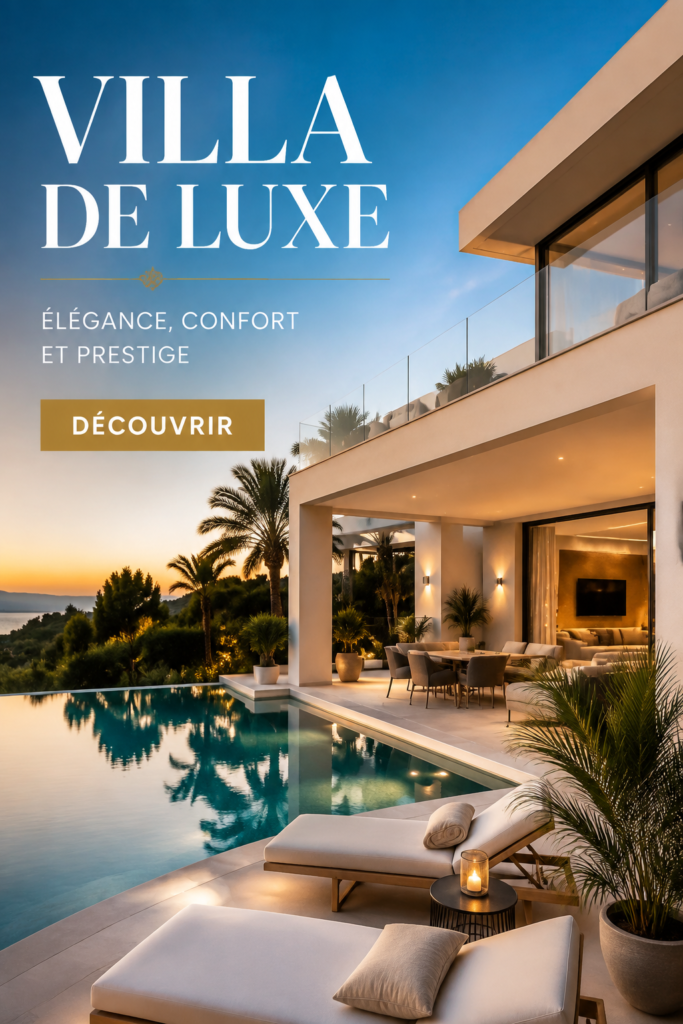 Une vue magnifique sur une villa de luxe avec piscine et jardin en France.