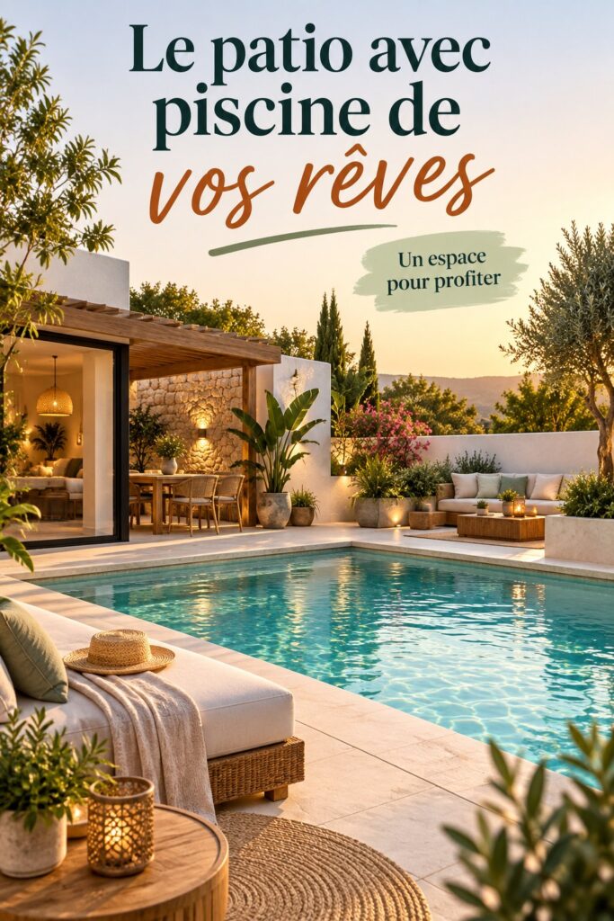 Un patio de luxe avec piscine entouré de chaises longues et de verdure