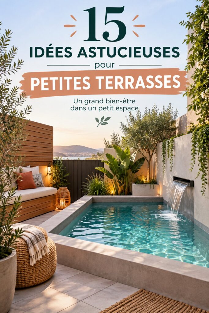Bassin à débordement élégant dans un petit jardin moderne