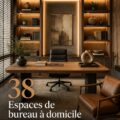 Un bureau élégant mélangeant le style Japandi et le Modernismo Brésilien avec des éléments naturels.