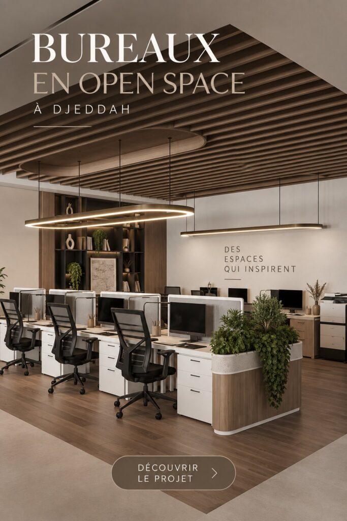 Aménagement élégant d'un bureau ouvert à Jeddah avec des meubles modernes