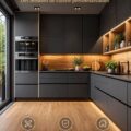 Cuisine moderne et personnalisée avec des cabinets élégants et pratiques.