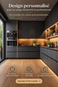 Cuisine moderne et personnalisée avec des cabinets élégants et pratiques.