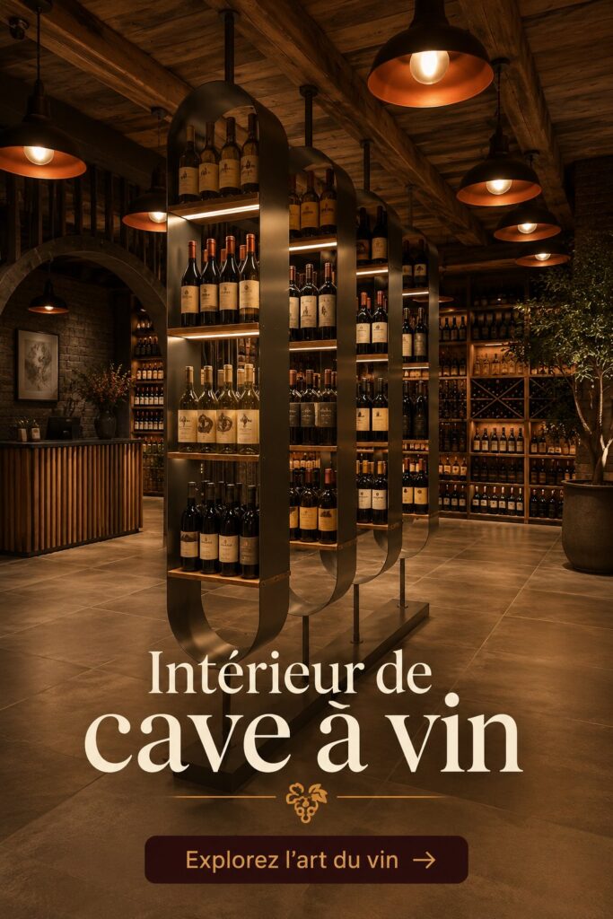 Cave à vin décorée avec goût, mettant en valeur bouteilles et espace