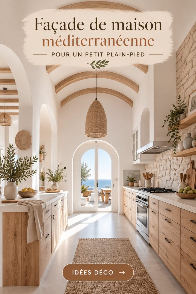 Façade méditerranéenne d'une petite maison avec des teintes chaleureuses et des éléments en bois