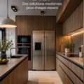 Cuisine moderne et élégante avec des matériaux contemporains.
