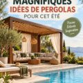 Une élégante pergola blanche au bord d'une piscine entourée de verdure.