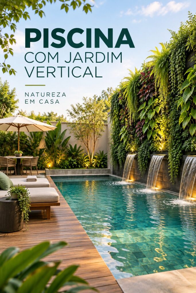 Jardin vertical luxuriant autour d'une piscine moderne