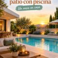 Un superbe patio moderne avec piscine entouré de verdure, parfait pour se détendre.