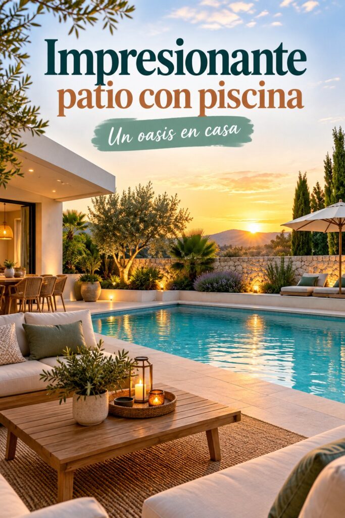Un superbe patio moderne avec piscine entouré de verdure, parfait pour se détendre.