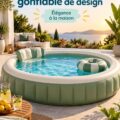 Une belle piscine design dans un jardin luxuriant, ajoutant une touche de luxe à l'extérieur.