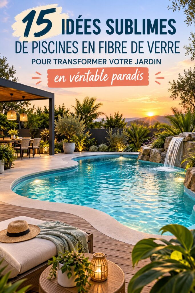 Une magnifique piscine en fibre de verre dans un jardin bien aménagé, créant un espace de détente luxe.