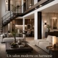 Salon moderne élégant avec escalier design au style contemporain
