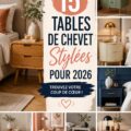 Une belle table de chevet en bois au design moderne dans une chambre élégante.
